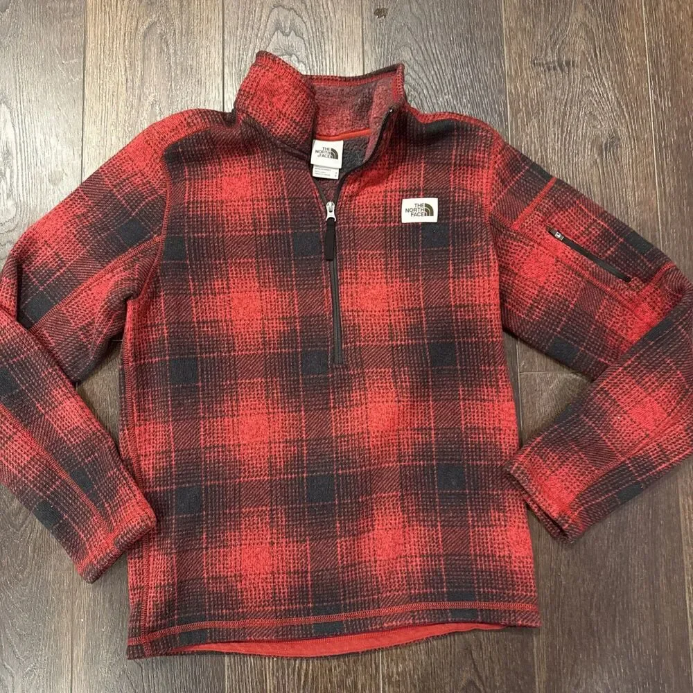 The North Face Pullover Mens Size Sm Red Buffalo Plaid Check Fleece Gordon Lyons